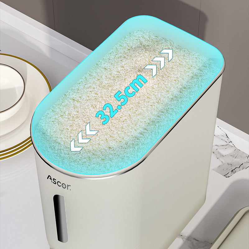 KomeFlow™|水切り機能付き計量カップ付 ワンタッチ密閉米びつ