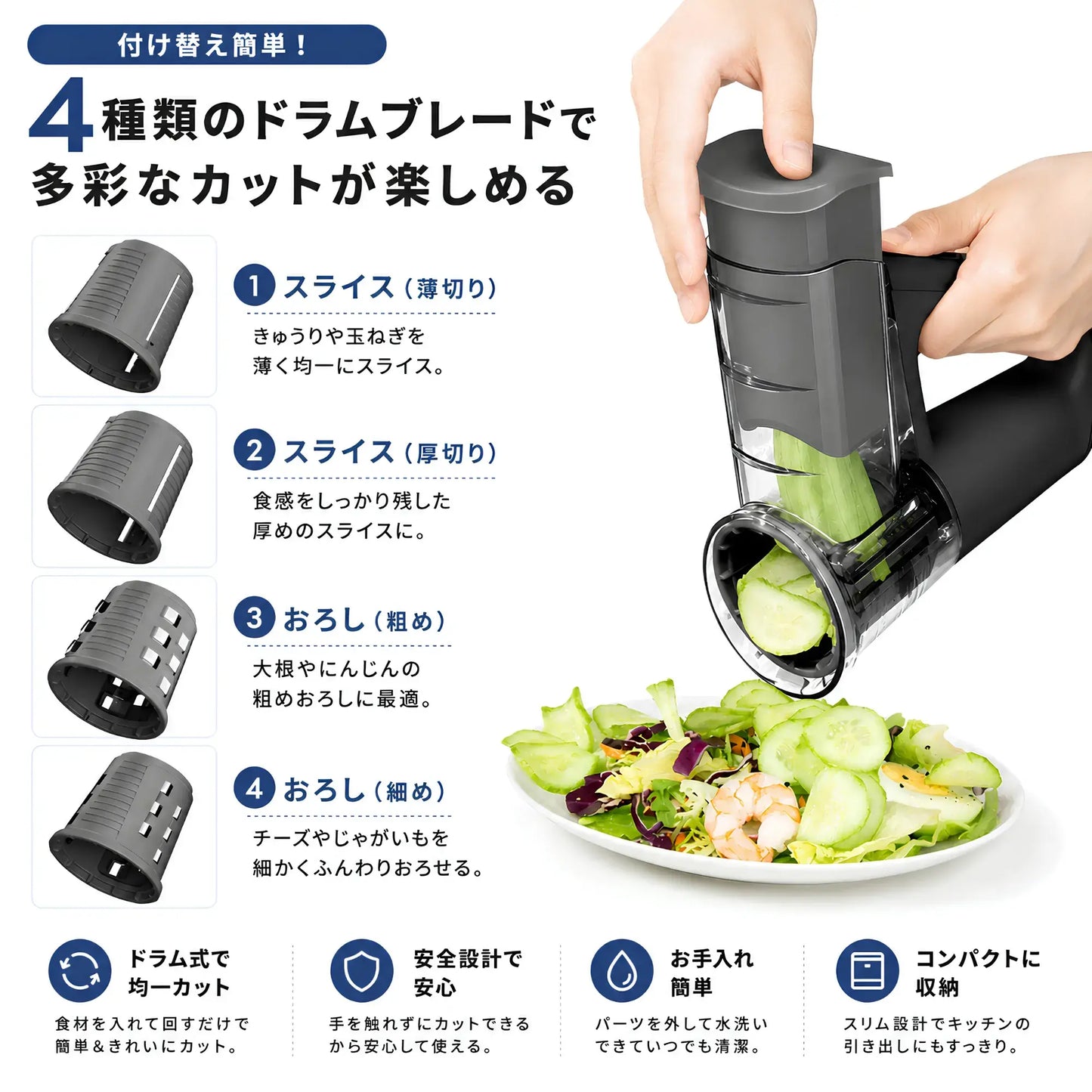 KitchenaOne™ コードレス電動マルチスライサー - 毎日の料理をもっと快適に